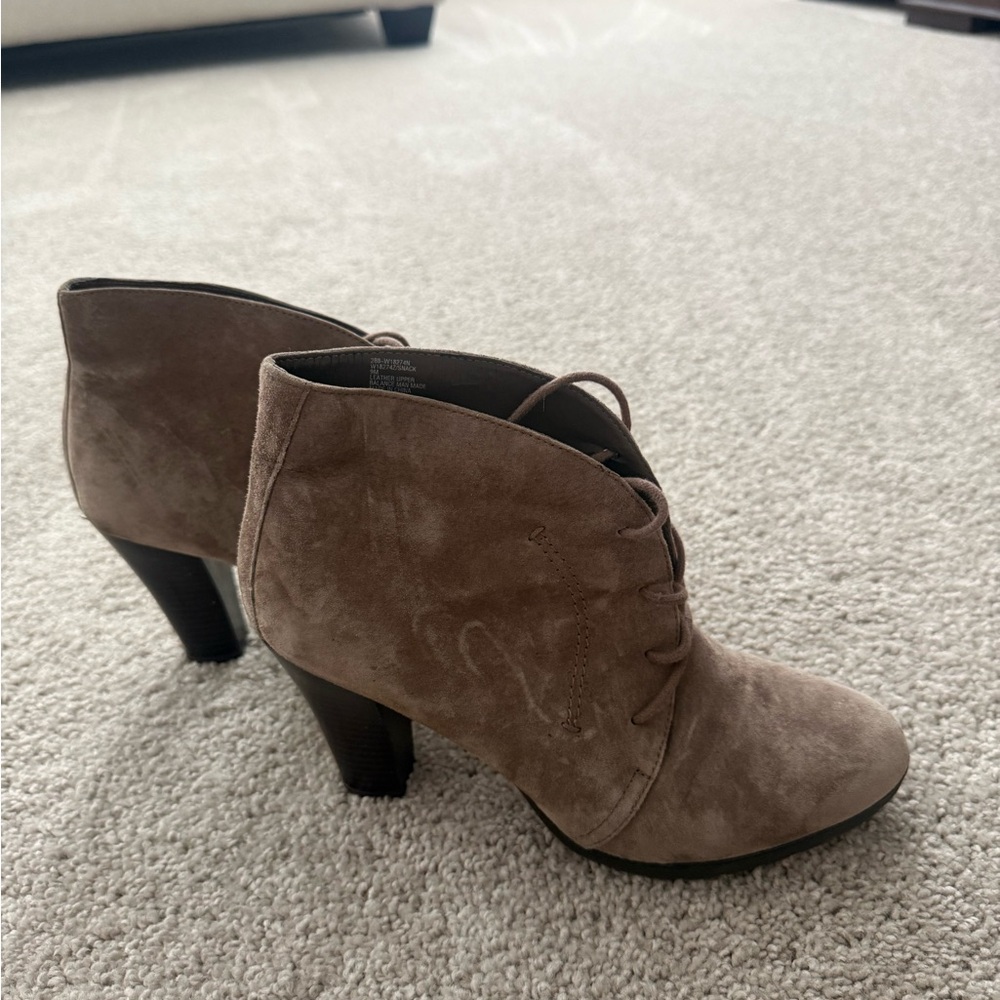 Women's Taupe Suede Lace-Up Ankle Booties